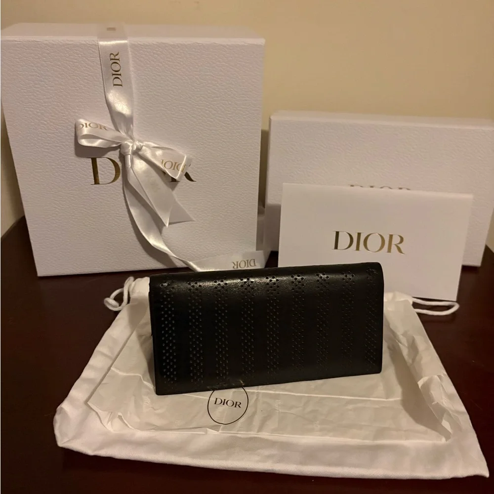 Dior Black Perforated Leather Continental Wallet